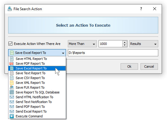 Conditional File Search Action Save Report