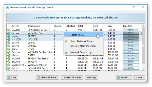 Searching Files in Network Servers and NAS Storage Devices