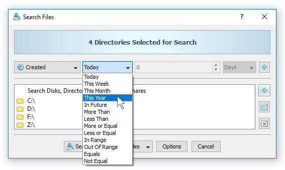 Search Files by Time Operators
