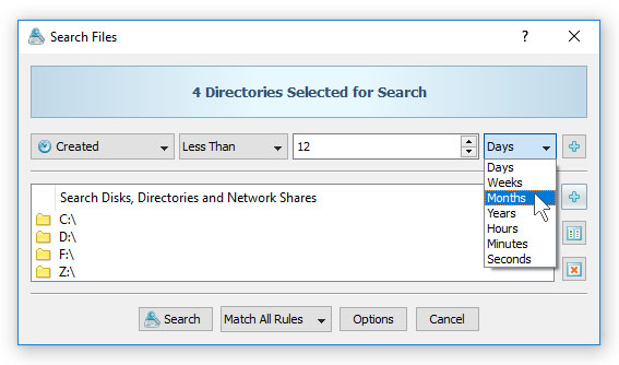 Search Files by Time Units