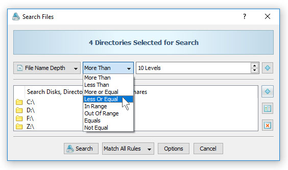 Search Files by File System Depth