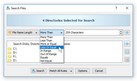 Search Files by File Name Length