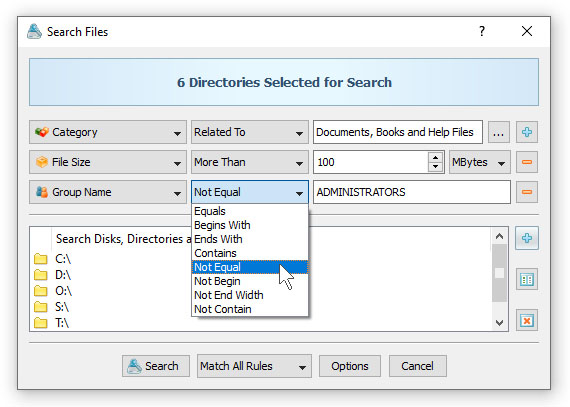 Search Files By Group Name With Negative Operator