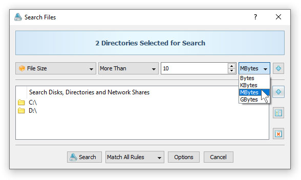 Search Files by the File Size