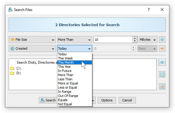 Search Files by the File Size and Date