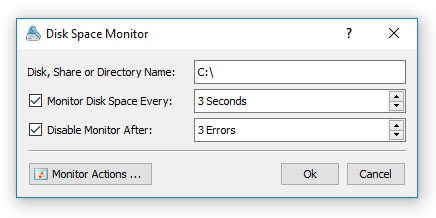 VX Search Server Disk Space Monitor Dialog