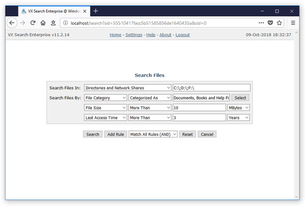 VX Search Enterprise Web-Based Interface